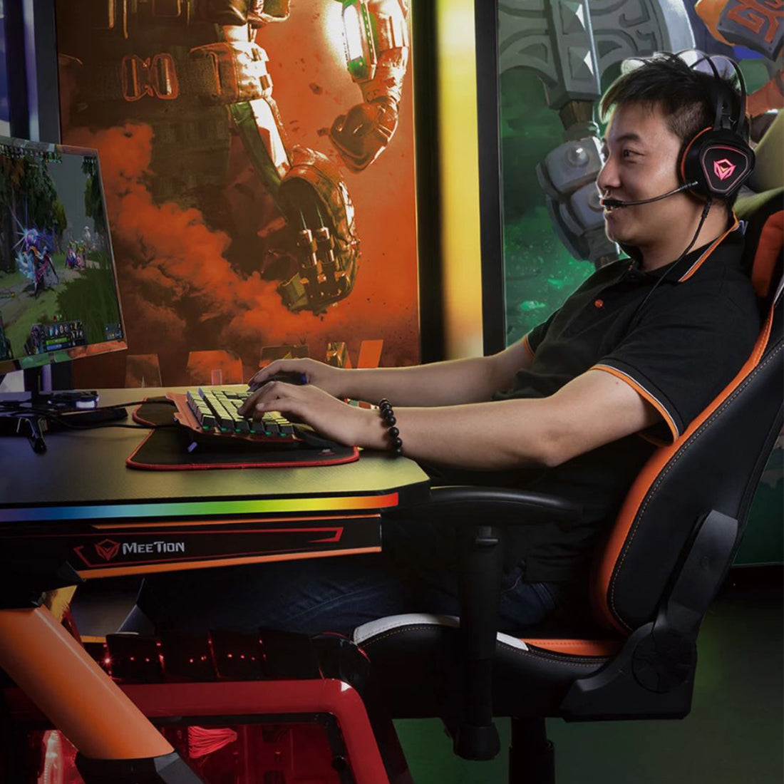 Gamer sitting in front on computer