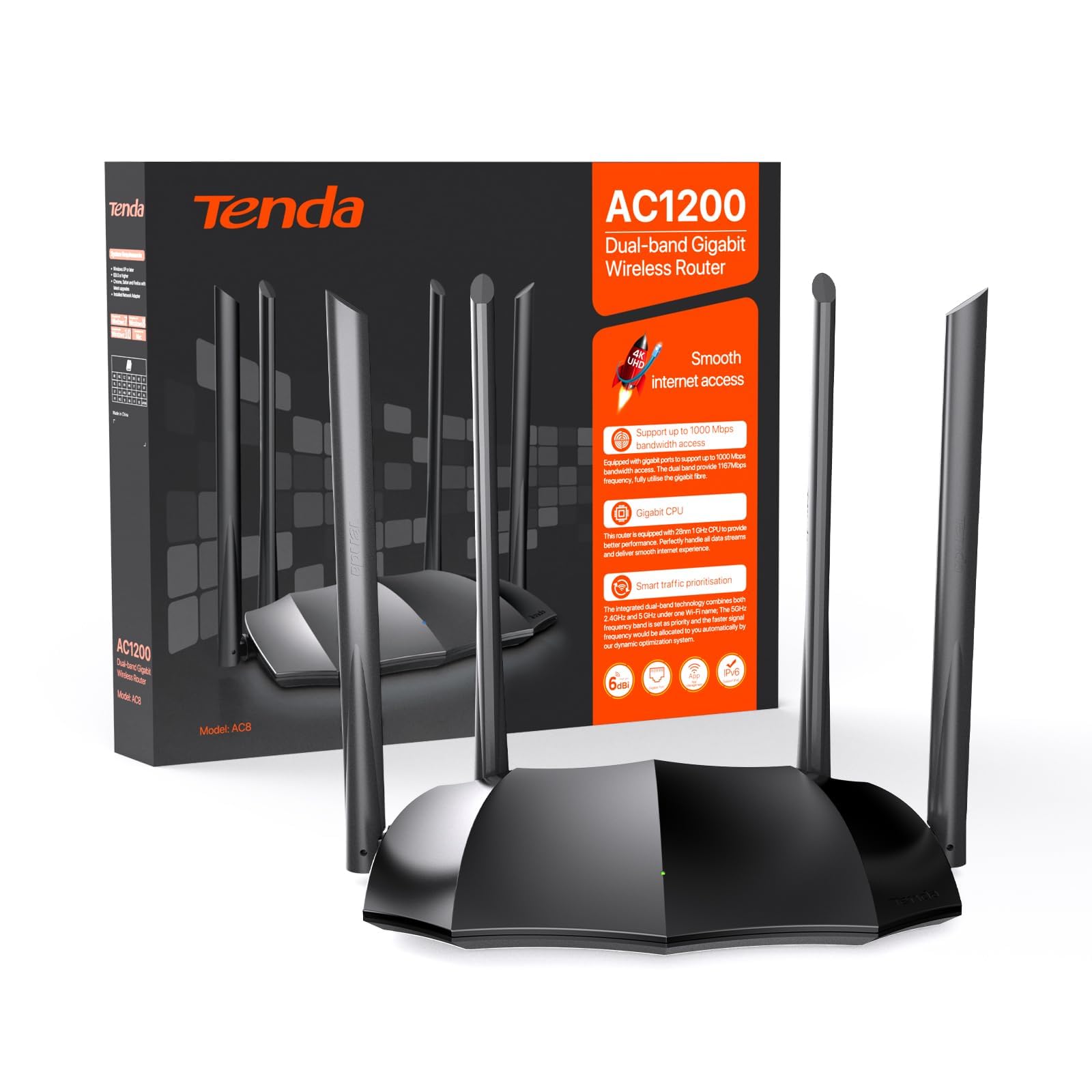 Tenda AC8 AC1200 Dual-Band Gigabit Wi-Fi Router