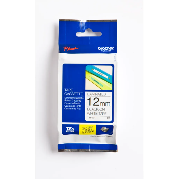 Brother 12mm x 8m TZe-231 Black on White Laminated Tape – Durable, High-Quality Labeling Tape